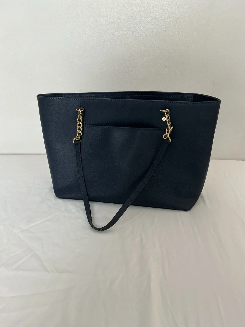 Michael Kors Navy Blue Saffiano Leather Chain Tote